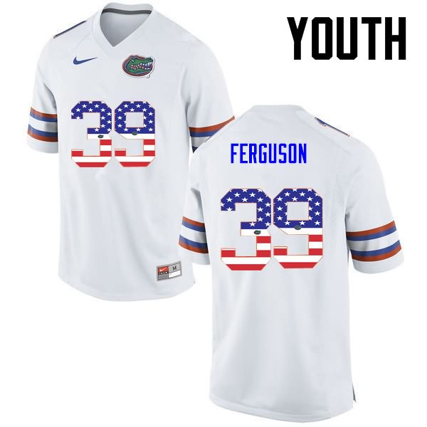 Youth NCAA Florida Gators Ryan Ferguson #39 Stitched Authentic USA Flag Fashion Nike White College Football Jersey GET0665DP